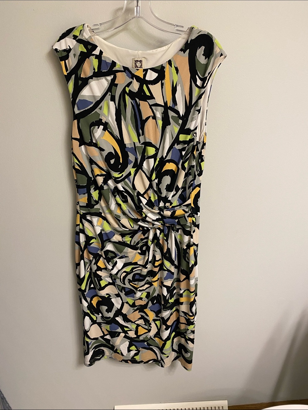 Anne Klein Abstract Knot-Front Midi Dress - Black/White/Olive/Blue/Tan